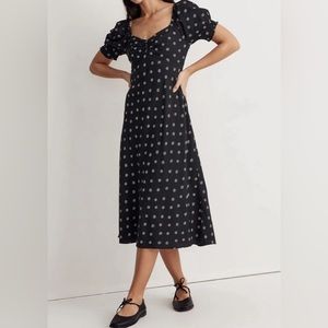 Madewell black midi dress with white flowers. Size 00.